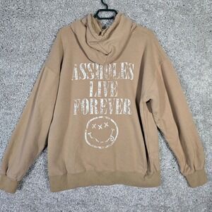 Assholes Live Forever Mens Hoodie Large Brown Pullover Graphic Streetwear ALF